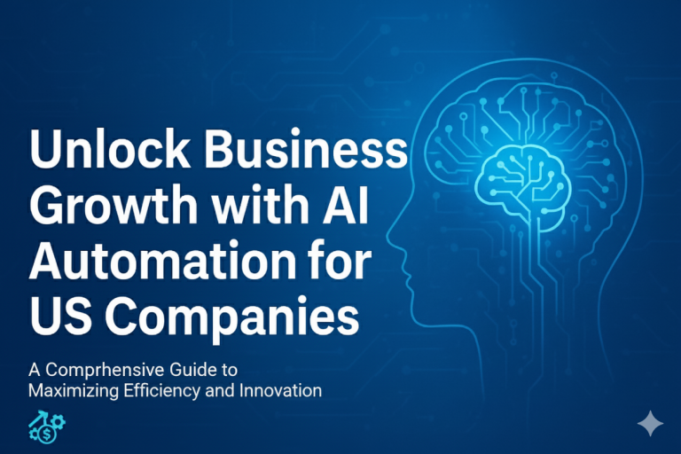 AI automation for US companies illustration showing a digital brain inside a human head symbolizing business growth and innovation